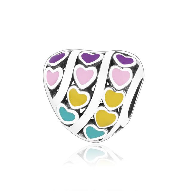 .925 Sterling Silver Pink Red Heart Charm Bead Fit Original Pandora Charm Bracelet - Zuzi's