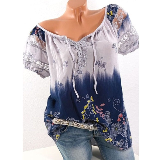 Floral Tie Lace Up Women Blouse - Zuzi's