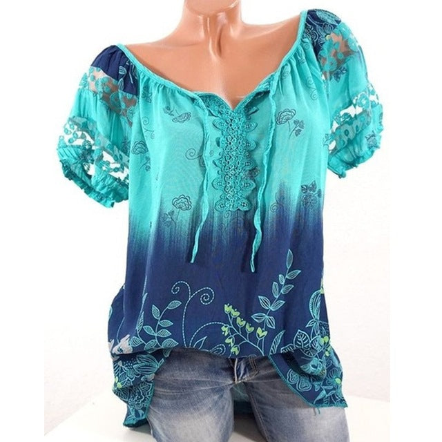 Floral Tie Lace Up Women Blouse - Zuzi's