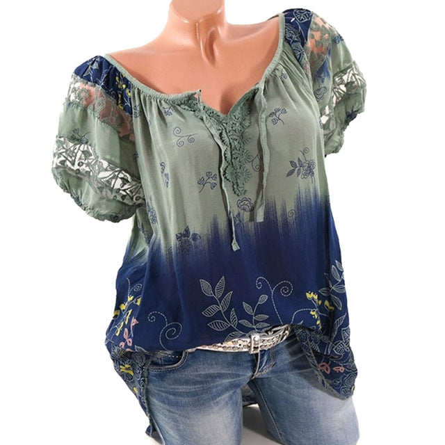 Floral Tie Lace Up Women Blouse - Zuzi's