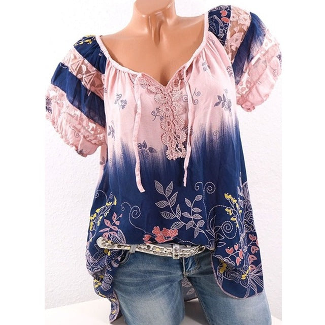 Floral Tie Lace Up Women Blouse - Zuzi's