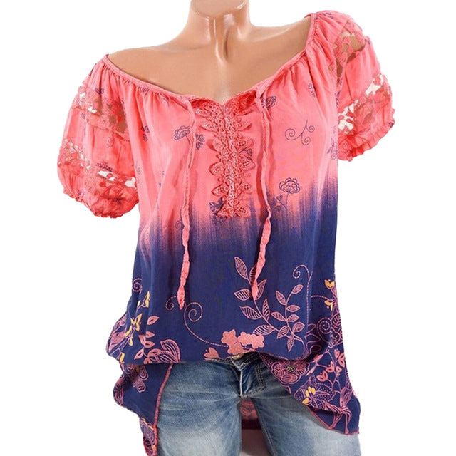 Floral Tie Lace Up Women Blouse - Zuzi's