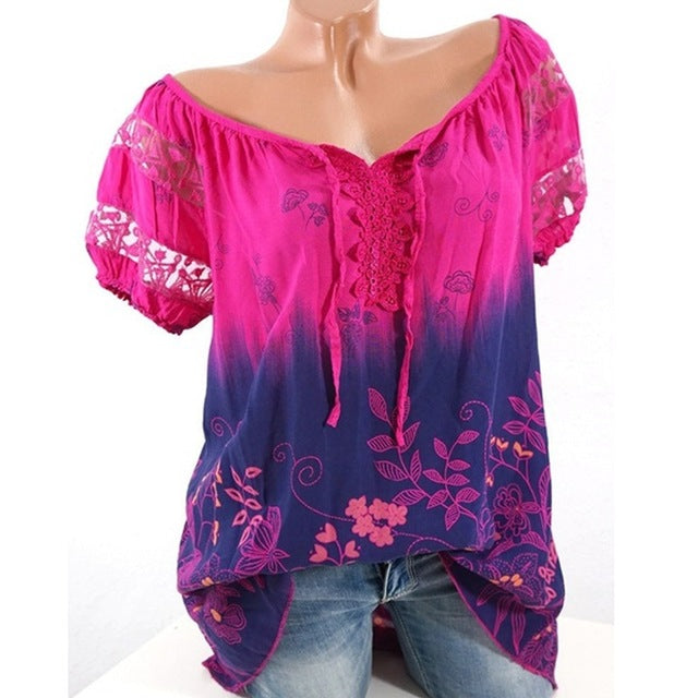 Floral Tie Lace Up Women Blouse - Zuzi's