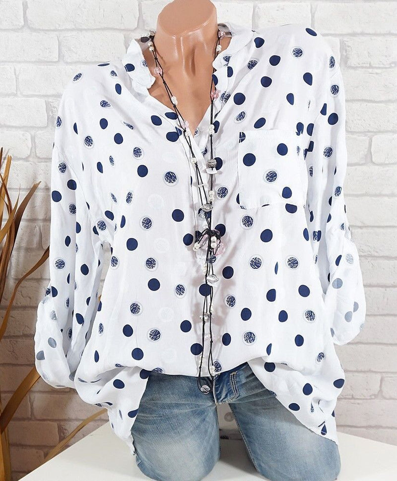 Adjustable Long Sleeve Polka Dot Print Blouse - Zuzi's