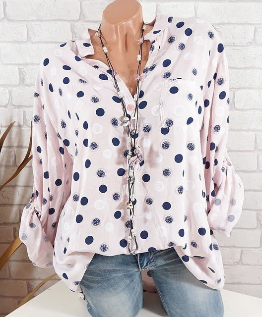 Adjustable Long Sleeve Polka Dot Print Blouse - Zuzi's