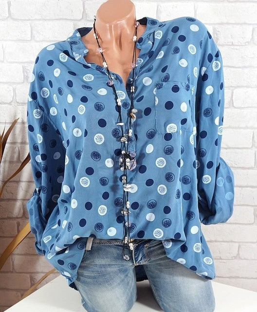 Adjustable Long Sleeve Polka Dot Print Blouse - Zuzi's