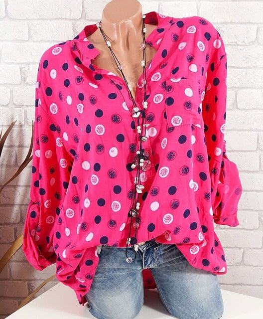 Adjustable Long Sleeve Polka Dot Print Blouse - Zuzi's