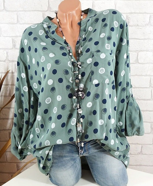 Adjustable Long Sleeve Polka Dot Print Blouse - Zuzi's