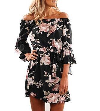 Off Shoulder Floral Print Chiffon Dress - Zuzi's