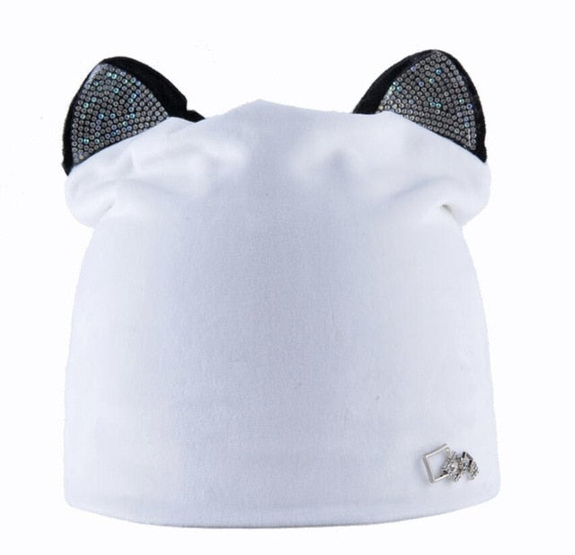 Women's Beanies Cat Velvet Hat With  Rhinestone Multiple Colors - Zuzi's