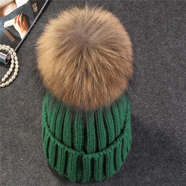 Mink and Fox Fur Ball Hat Multiple Colors - Zuzi's