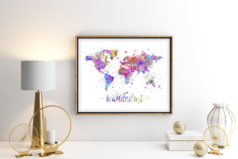 Wanderlust World Map Watercolor Art Print - Unframed - Zuzi's