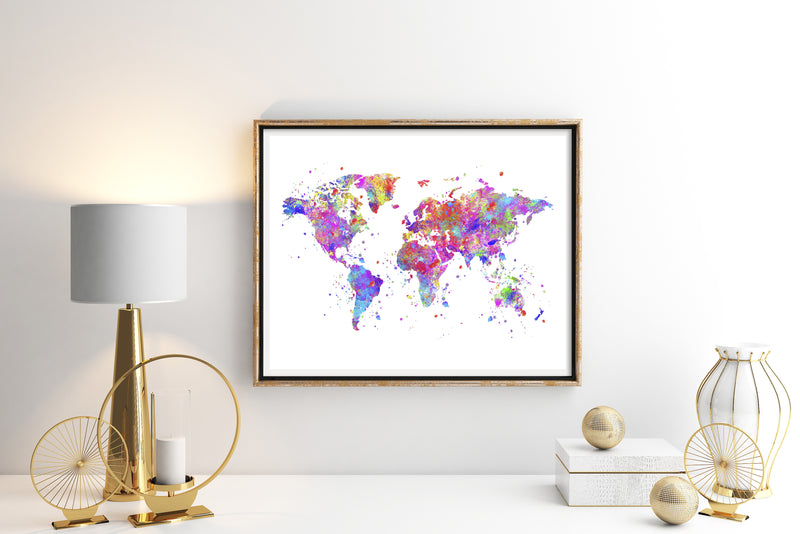 World Map Watercolor Art Print - Unframed - Zuzi's