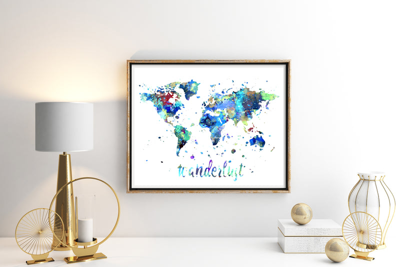 Wanderlust World Map Watercolor Art Print - Unframed - Zuzi's