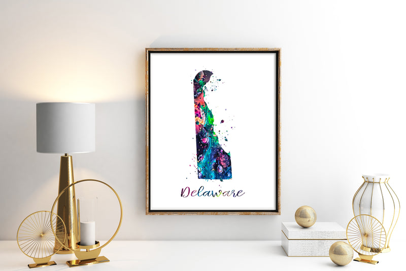 Delaware Map Watercolor Art Print - Unframed - Zuzi's