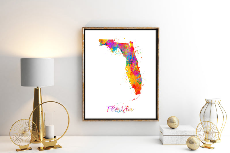 Florida Map Watercolor Art Print - Unframed - Zuzi's